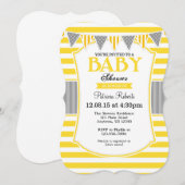 Yellow Grey Stripes Baby shower Uitnodiging (Voorkant / Achterkant)