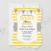 Yellow Grey Stripes Baby shower Uitnodiging (Voorkant)