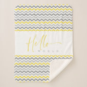 Yellow & Grey Zig Zag Stripes Hello World Quote Sherpa Deken (Voorkant)