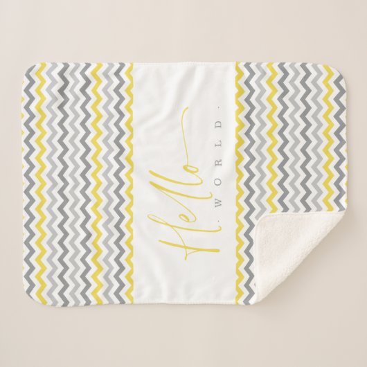 Yellow & Grey Zig Zag Stripes Hello World Quote Sherpa Deken (Voorkant (horizontaal))