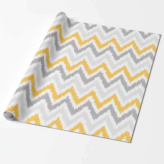 Yellow Grey Zigzags Ikat Pattern Cadeaupapier (Uitgerold)