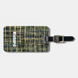 Yellow Grid Lines Art Pattern Bagagelabel