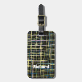 Yellow Grid Lines Art Pattern Bagagelabel