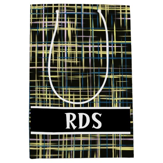 Yellow Grid Lines Art Pattern Medium Cadeauzakje (Voorkant)