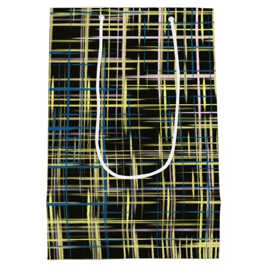 Yellow Grid Lines Art Pattern Medium Cadeauzakje (Achterkant)