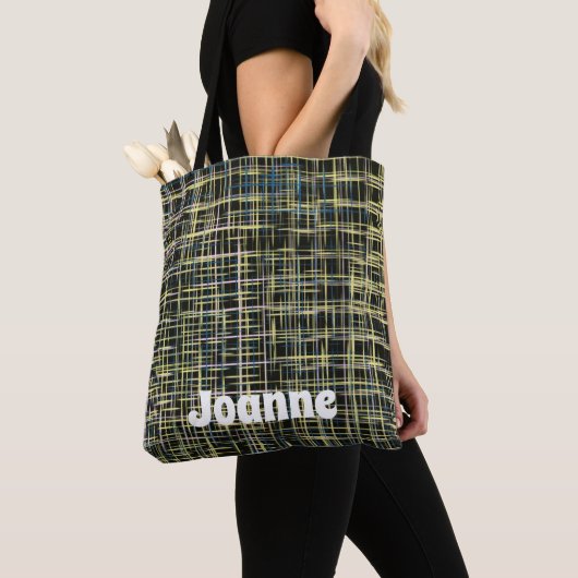 Yellow Grid Lines Art Pattern Tote Bag (Dichtbij)
