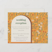 Yellow Groovy Retro Arch Floral Wedding Reception Informatiekaartje (Voorkant / Achterkant)