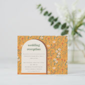 Yellow Groovy Retro Arch Floral Wedding Reception Informatiekaartje (Staand voorkant)