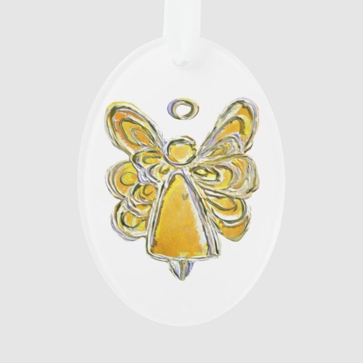 Yellow Guardian Angel Art Holiday Hanger Ornament (achterkant)