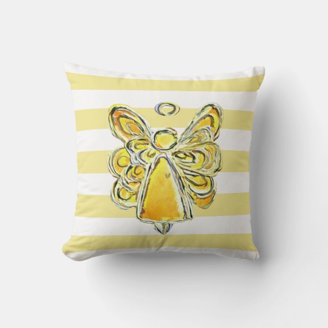 Yellow Guardian Angel Art Striped Pillow Kussen (Voorkant)