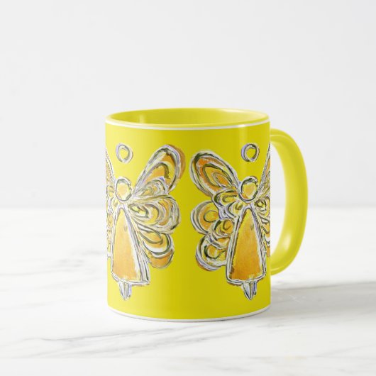 Yellow Guardian Angel Custom Art Koffie Mok Cup (Voorkant rechts)