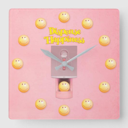 Yellow Gumball Dispenser Square Wall klok (Voorkant)