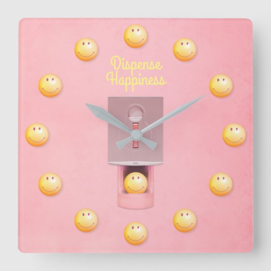 Yellow Gumball Dispenser Square Wall klok (Voorkant)