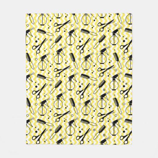 Yellow Hairdresser Tool Patroon Fleece Deken (Voorkant)