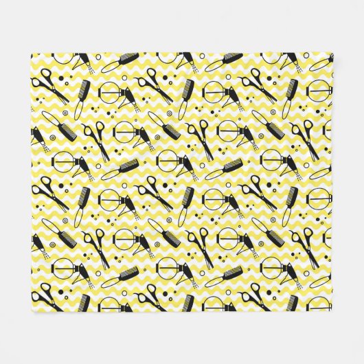 Yellow Hairdresser Tool Patroon Fleece Deken (Voorkant (Horizontaal))
