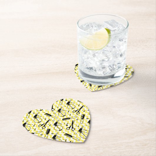 Yellow Hairdresser Tool Patroon Kartonnen Onderzetters (Insitu)