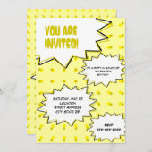 Yellow Halftone Pop Art Comic Inspired Invitation Kaart (Voorkant / Achterkant)