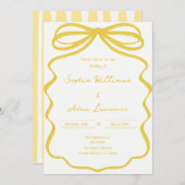 Yellow Hand Written Pinstripes Whimsical Wedding Kaart (Voorkant / Achterkant)