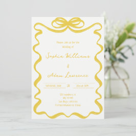 Yellow Hand Written Pinstripes Whimsical Wedding Kaart