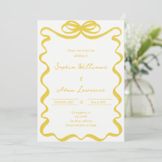 Yellow Hand Written Pinstripes Whimsical Wedding Kaart