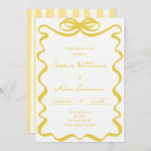 Yellow Hand Written Pinstripes Whimsical Wedding Kaart (Voorkant / Achterkant)