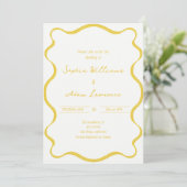 Yellow Hand Written Pinstripes Whimsical Wedding Kaart (Staand voorkant)