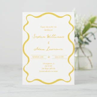 Yellow Hand Written Pinstripes Whimsical Wedding Kaart