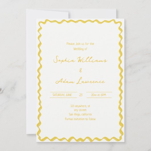 Yellow Hand Written Pinstripes Whimsical Wedding Kaart (Voorkant)
