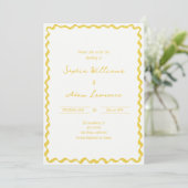 Yellow Hand Written Pinstripes Whimsical Wedding Kaart (Staand voorkant)