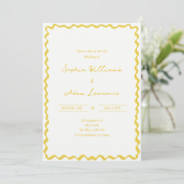 Yellow Hand Written Pinstripes Whimsical Wedding Kaart
