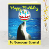 Yellow Happy Birthday Dolphin Art Kaart (Gele Bloem)