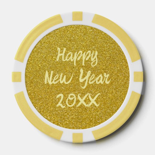 Yellow Happy New Year Poker Chips (Voorkant)