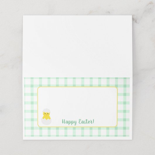 Yellow Happy Spring Chick Easter Green Check Plaatskaartje (Buitenkant ongevouwen)