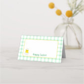 Yellow Happy Spring Chick Easter Green Check Plaatskaartje (Voorkant)
