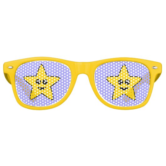 Yellow Happy Star Party Shades Retro Zonnebril (Voorkant)