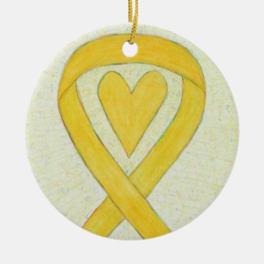 Yellow Heart Awareness Ribbon Gepersonaliseerd Orn Keramisch Ornament (Voorkant)