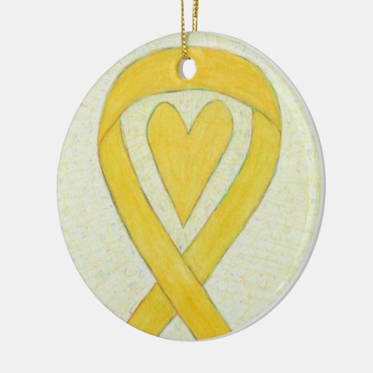 Yellow Heart Awareness Ribbon Gepersonaliseerd Orn Keramisch Ornament (Links)