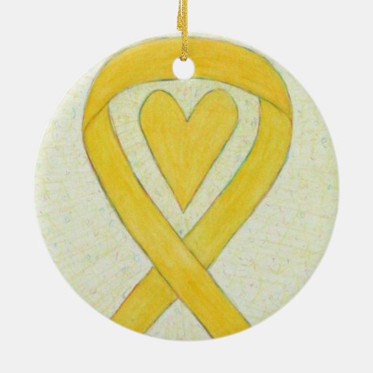 Yellow Heart Awareness Ribbon Gepersonaliseerd Orn Keramisch Ornament (Achterkant)