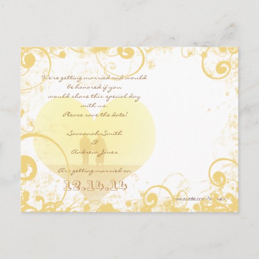 Yellow Heart Beach Wedding Aankondigingskaart (Achterkant)