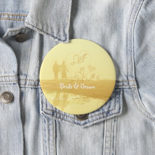 Yellow Heart Beach Wedding Ronde Button 4,0 Cm (In situ)