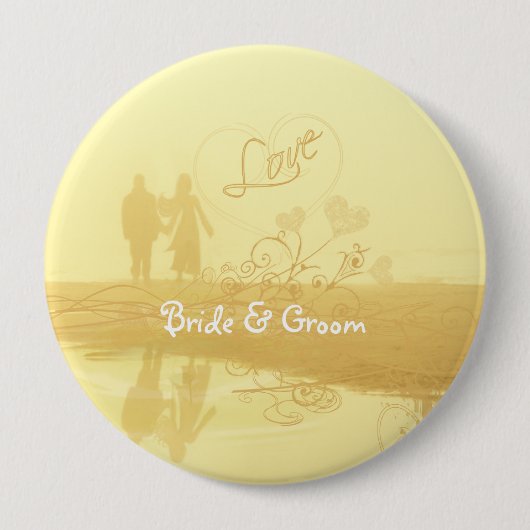 Yellow Heart Beach Wedding Ronde Button 4,0 Cm (Voorkant)