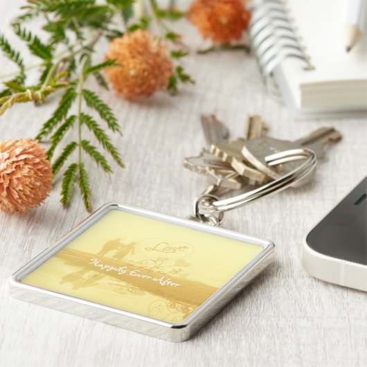 Yellow Heart Beach Wedding Sleutelhanger (Zijkant)