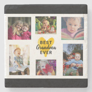 Yellow Heart Best Grandma Ever Collage Photo Cute Stenen Onderzetter