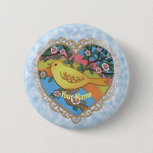 Yellow Heart Bird op maat Ronde Button 5,7 Cm (Voorkant)