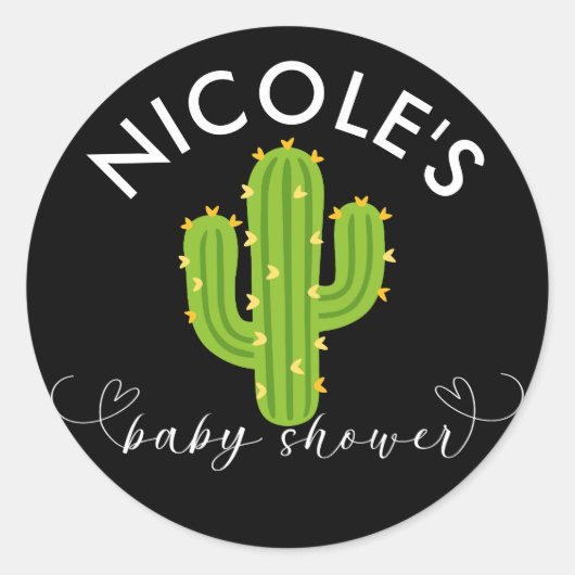 Yellow Heart Cactus Fiesta Love Baby shower Ronde Sticker (Voorkant)