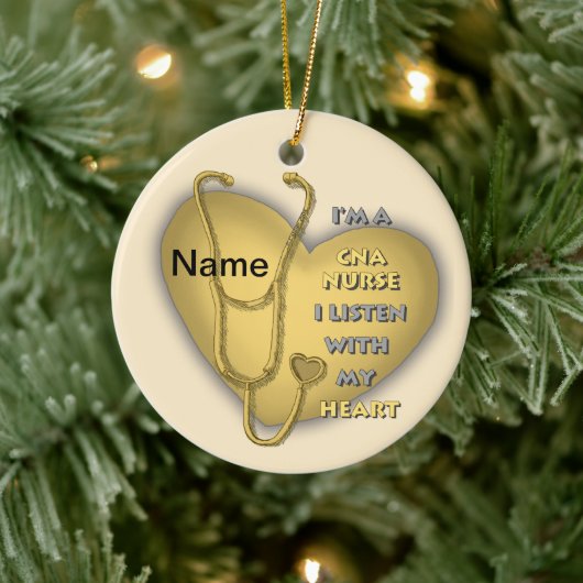Yellow Heart CNA Nurse Keramisch Ornament (Boom)