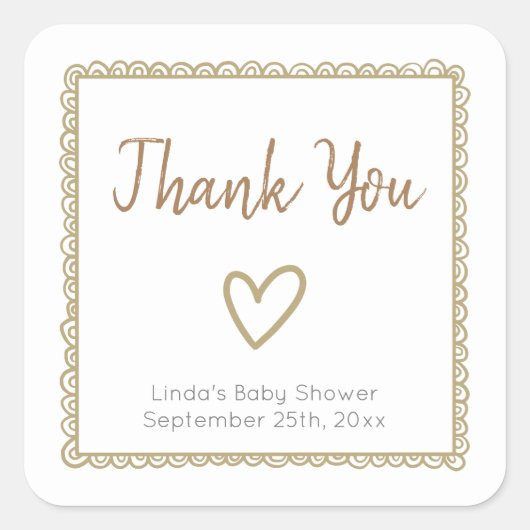 Yellow Heart Doodle Baby shower Bedankt Vierkante Sticker (Voorkant)