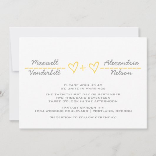 Yellow Heart Equation Wedding Invite Kaart (Voorkant)