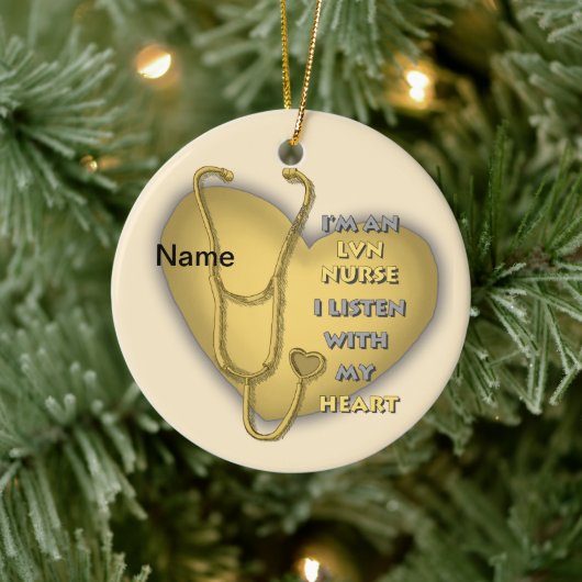 Yellow Heart LVN Nurse Keramisch Ornament (Boom)