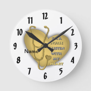 Yellow Heart Nurse Clock Ronde Klok
